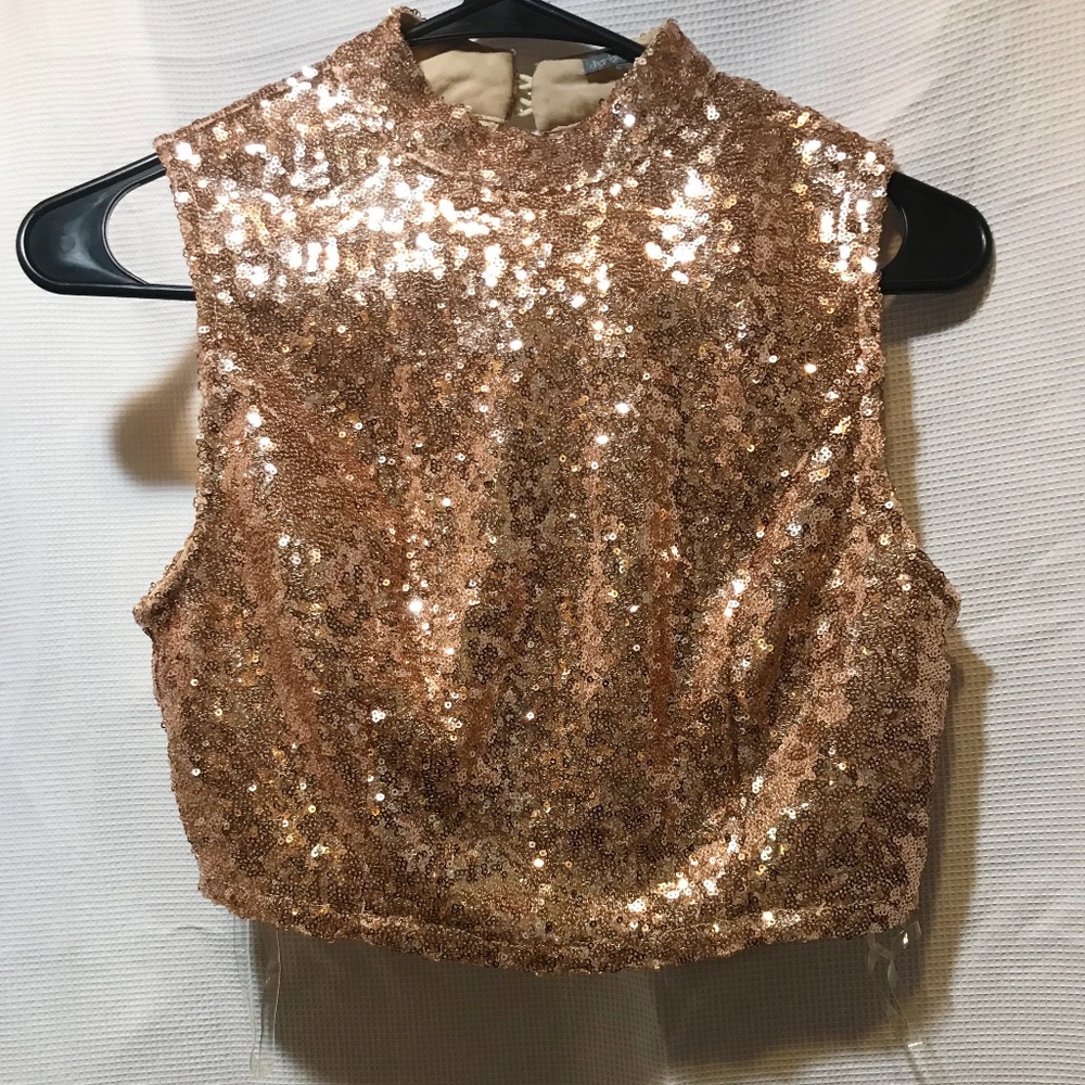 Sequin Rose Gold Mock Neck Crop Top